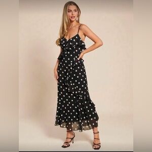 Elegant Black Polka Dot Ruffle Dress